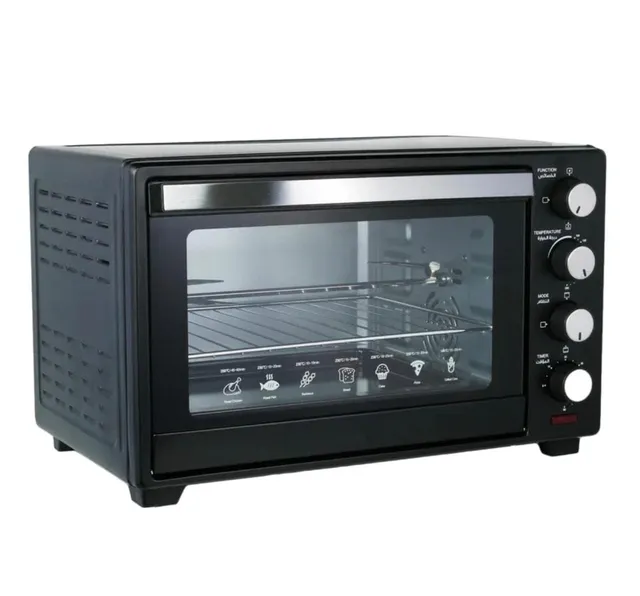 Everlyn Electric Convection Oven – Rotisserie Toaster Oven with Double Glass Door, 4 Control Knobs, 6 Functions, 230°C, Oyster Grey