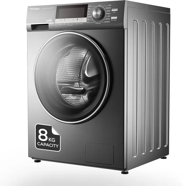 Bompani Front Load Washer, Capacity, Electromagnetic Door Lock, BLCD Inverter Motor, LED Display, 16 Programs, 1400RPM, 4-Star Rated, Stainless Steel Drum 2000 W BO3003N Dark Grey