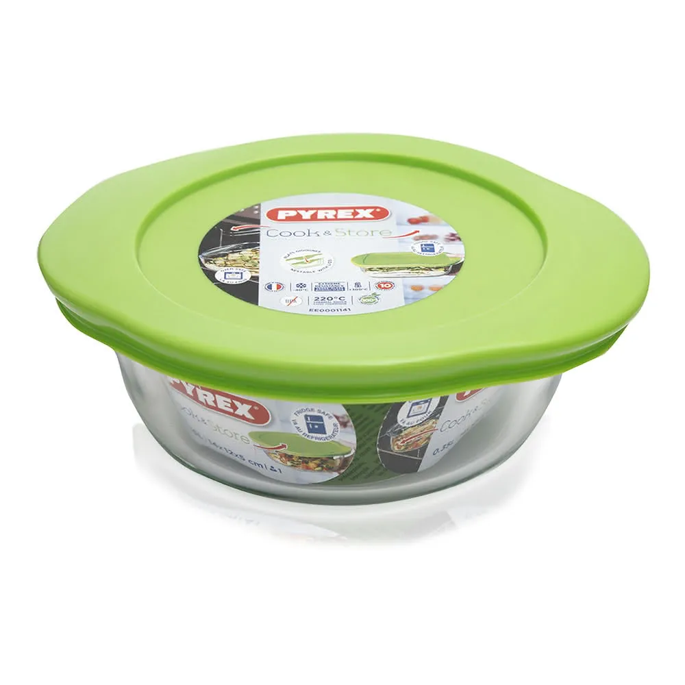 Pyrex طبق دائري للطبخ والتخزين مع غطاء