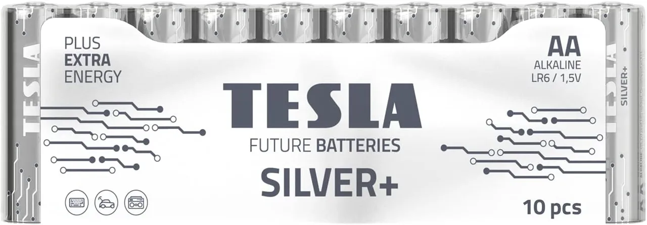 Tesla بطارية AA سيلفر + قلوية بلس طاقة إضافية - 10Pcs