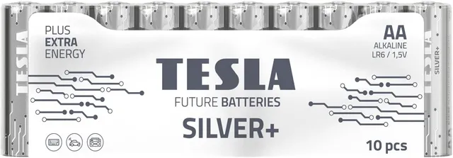 Tesla AA Battery Sliver+ Alkaline Plus Extra Energy - 10 Pcs