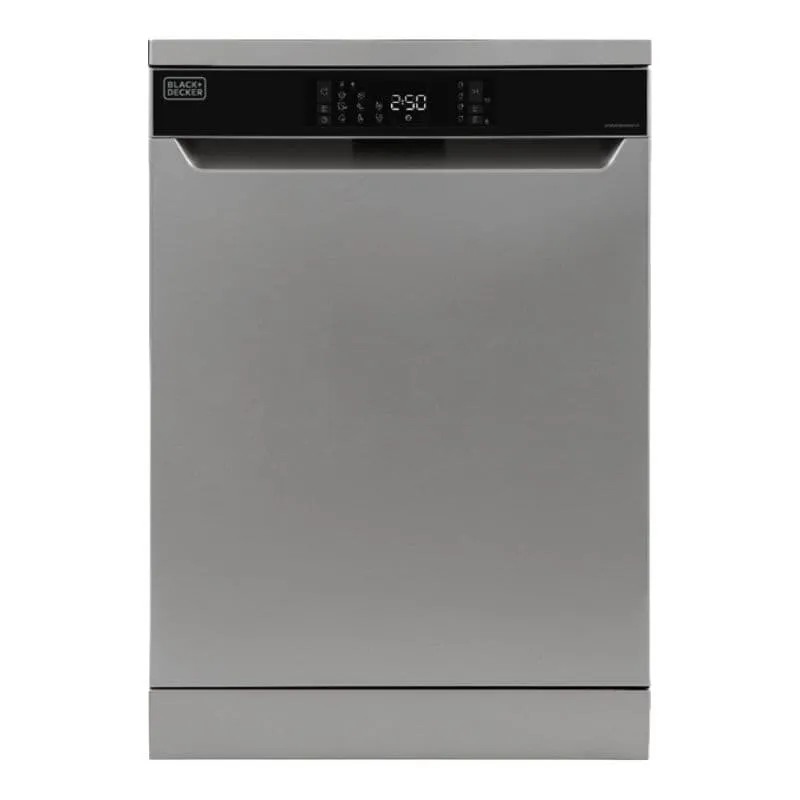 Black+Decker غسالة أطباق بسعة 15 طقم و8 برامج وكفاءة طاقة A++ مع رف سكاكين – BXDWF815.001TVX فضي داكن