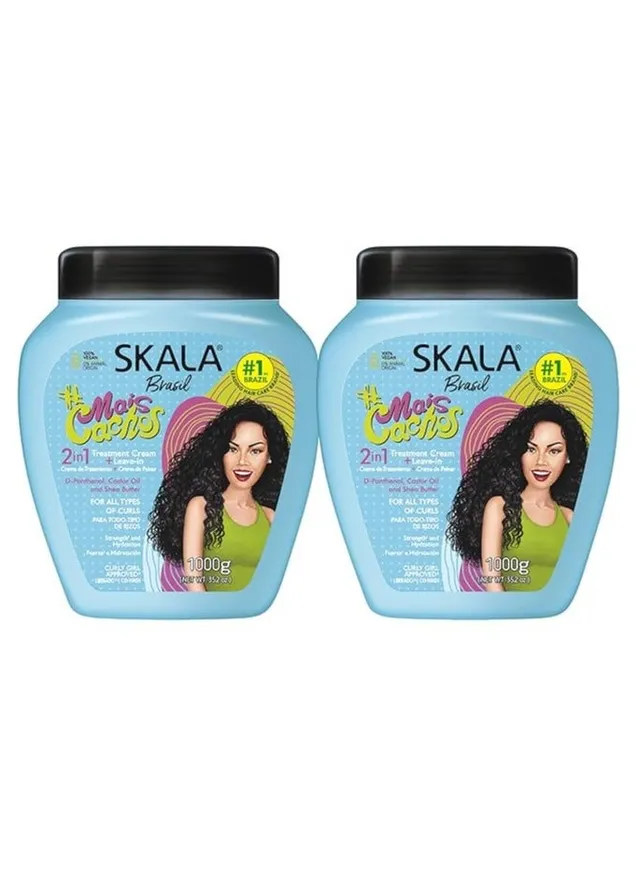 Skala Mais Cachos Hydrates Curls 2 In 1 Conditioning Treatment Cream & Cream To Comb For Curly Hair, Eliminates Frizz - (2 Pack)