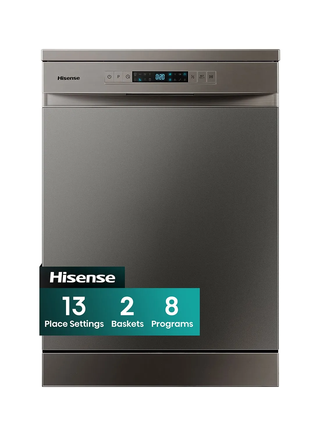Hisense غسالة أطباق قائمة بذاتها 13 طقم 8 برامج - لون رمادي تيتانيوم - ضمان المصنع 1 Year HS622E90G