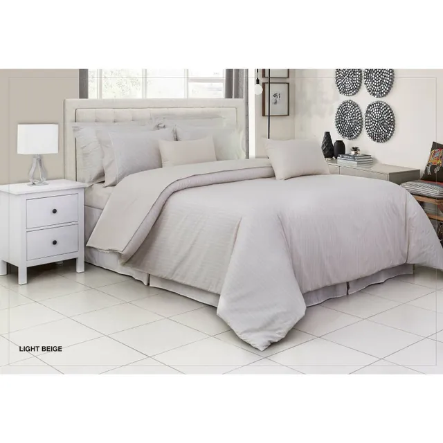 Cannon Solid Striped Collection 100% Cotton Quilt Cover 168x218cm 144 Thread Count Light Beige
