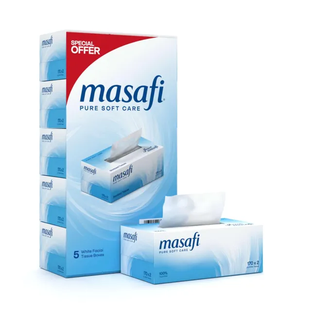 Masafi Pure Soft Care White Facial Tissue Box 2 Ply, 170 Tissues