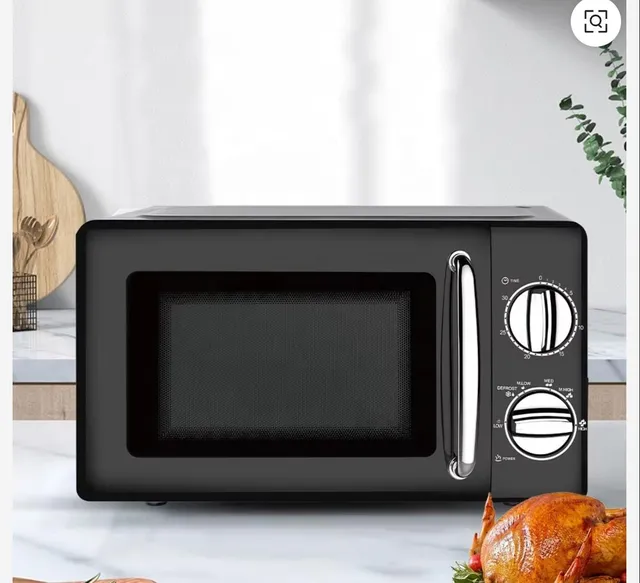 Velnora Microwave Oven 700W with Mechanical Knob Controls, 30-MIN Cooking Timer, Time Defrost Function, 245mm Rotating Glass Turntable, Chrome Handle