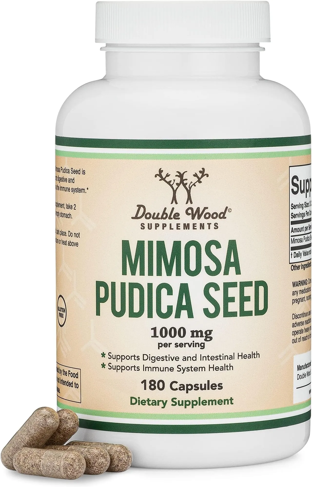 Double Wood Supplements كبسولات بذور الميموزا الخجولة Mimosa Pudica Seed (180 كبسولة، تكفي 3 أشهر) 1000mg لكل حصة لدعم الأمعاء وتنظيف الجسم للبالغين، صنع وفحص في الولايات المتحدة الأمريكية