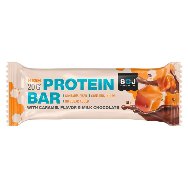 Soj PROTEIN BAR no sugar added cream toffee flavored protein bar coated in milk chocolate