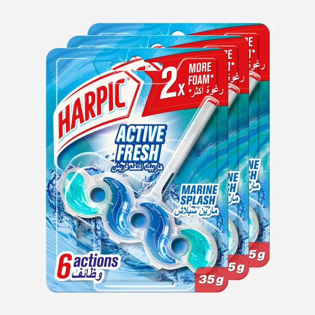 Harpic Active Fresh Toilet Cleaner Rim Block Marine Splash Scent
