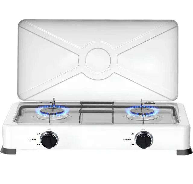 sprintee 2 Burner Stainless Steel Kitchen Cooktop with Cover Mini Camping Gas Cooker, Compact and Portable Stove for Home Kitchens, Outdoor Camping, and Travel