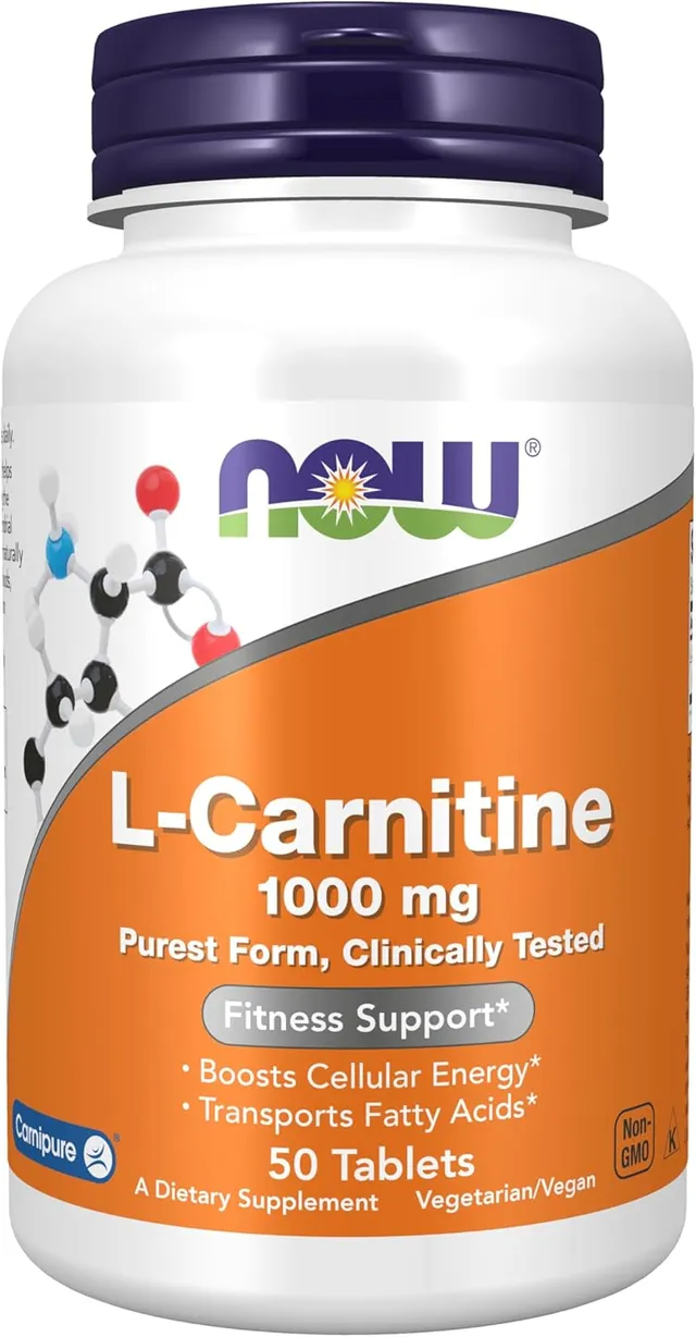 Now Supplements, L-Carnitine 1,000mg, Purest Form, Amino Acid, Fitness Support*, 50 Tablets