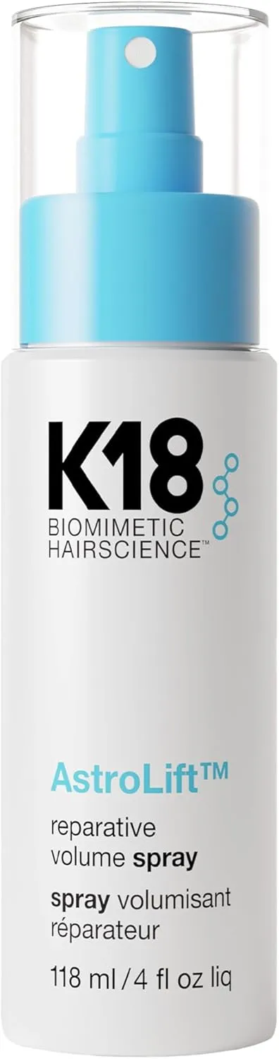 K18 بخاخ AstroLiftTM لإصلاح وكثافة الشعر، تكثيف وتثبيت لمدة 2 أيام للشعر الخفيف والناعم والضعيف، غير لاصق، غير متصلب، بخاخ مكثف مقاوم للرطوبة، 4 Fl Oz