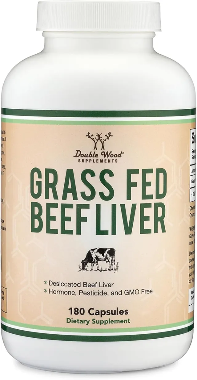 Double Wood Supplements Beef Liver Capsules (1,000mg Of Grass Fed, Desiccated Beef Liver Per Serving, 180 Capsules, 3month Supply) Supplement For Digestion, Immune Health, Energy, And Wellness
