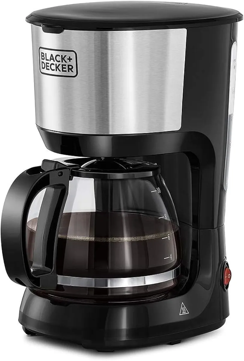 Black+Decker صانعة قهوة 750W سعة 10 Cup مع إبريق زجاجي للقهوة المقطرة فضي/أسود - Dcm750S-B5 ضمان 2 Years