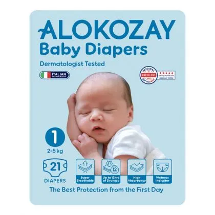 Alokozay حفاضات أطفال فاخرة مقاس 1 (2- ) - 21 Pcs