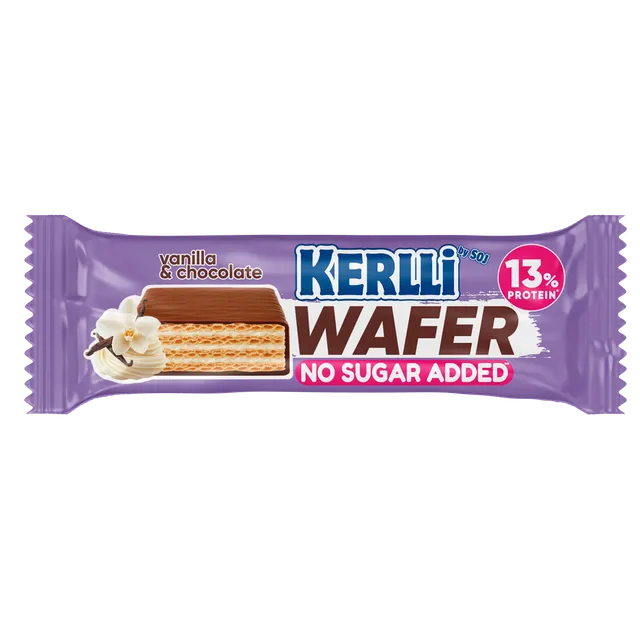 Glazed wafer bar KERLLI with vanilla flavor, no sugar added