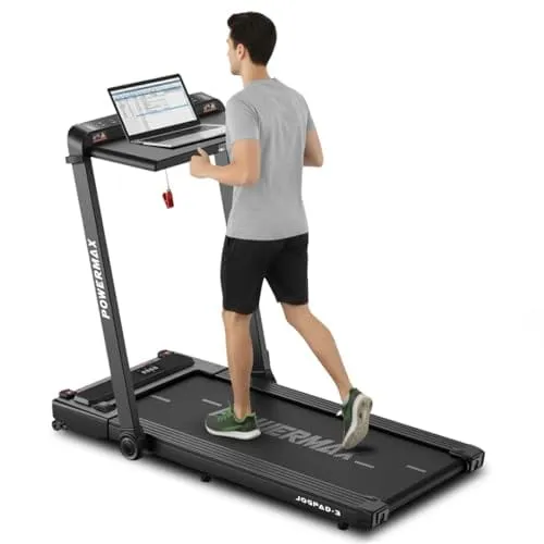 Powermax Fitness Jogpad-3 (4Hp Peak) Motorized 2 In 1 Under Desk Treadmill For Home Workout, Walkingpad, Remote Control, Max User, Top Speed 12 Kmph, LED Display, Bluetooth, Speaker, iPad Holder