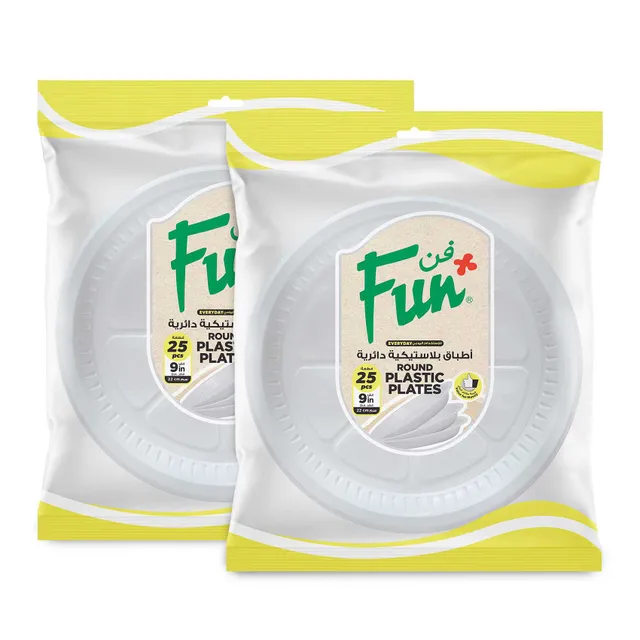 Fun Plastic White Plates 22 cm - 2 x 25's
