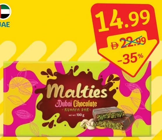 Malties Dubai Chocolate Kunafa Bar