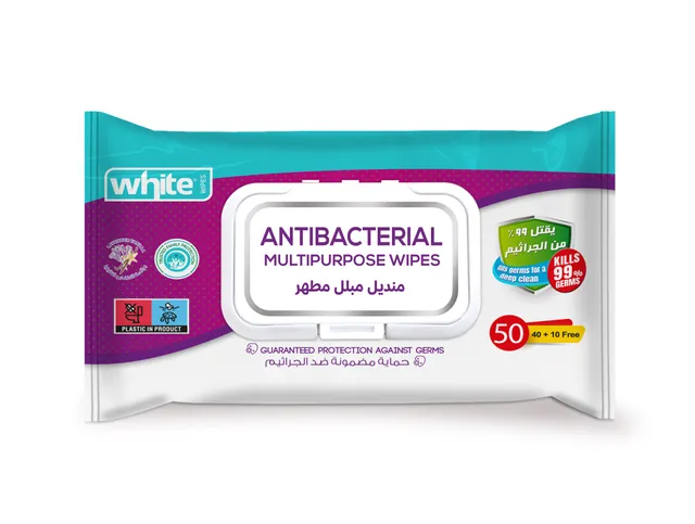 White Antibacterial Wipes Lavender - 50 Pcs