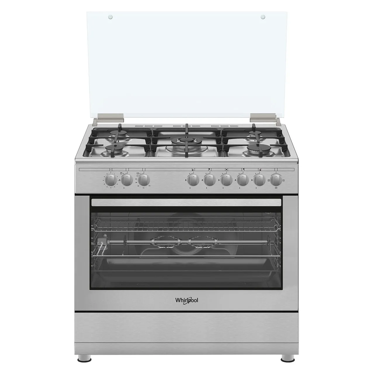 Whirlpool طباخ 90cm WM9GC1KCX/MEA، حديد زهر، فضي، 5 شعلات