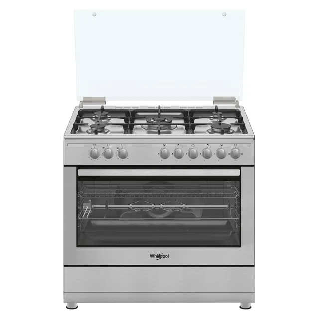 Whirlpool 90cm Cooker WM9GC1KCX/MEA, Cast Iron, Silver, 5 Burners