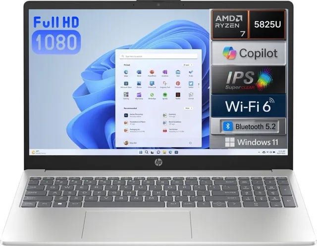 HP Laptop - AMD RyzenTM 7 5825U 15.6inch FHD 512GB SSD 16GB RAM Shared AMD Radeon Graphics Windows 11 English/Arabic Backlight Keyboard Silver