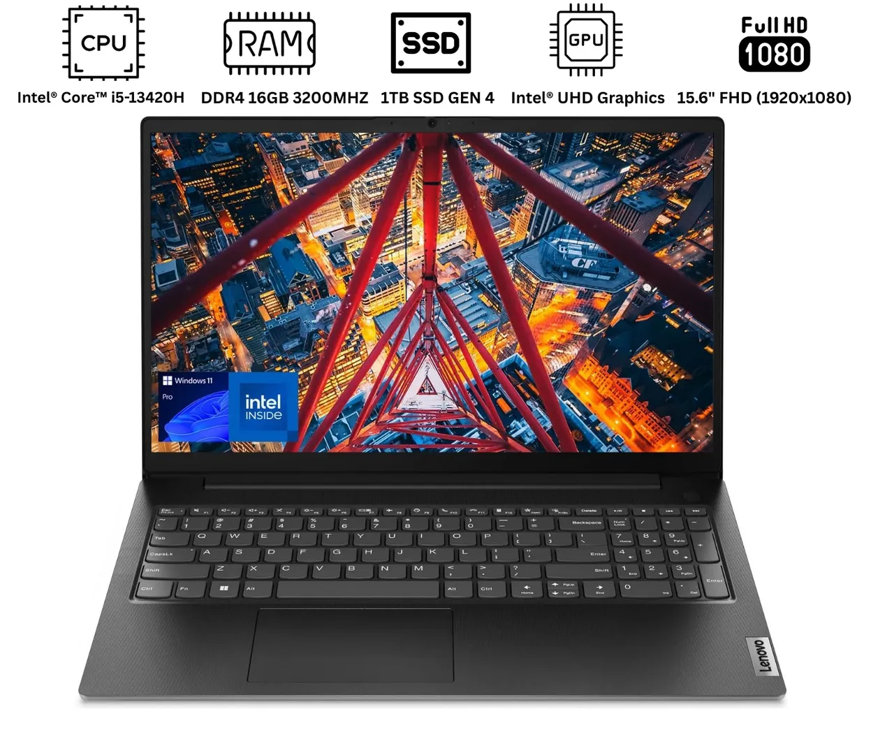 Lenovo لابتوب V15 G4 ‏(2025) – الجيل 13 Intel Core i5-13420H، شاشة FHD مقاس 15.6"، RAM 16GB، SSD 1TB، رسومات Intel UHD، Windows 11، لوحة مفاتيح (English/Arabic)، أسود للأعمال