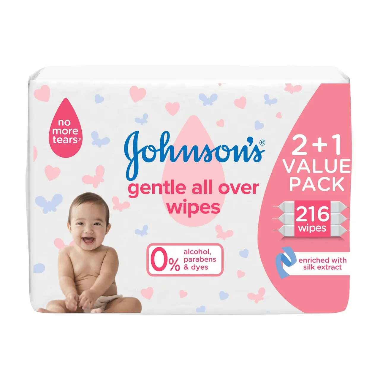 Johnson&Johnson جونسون مناديل أطفال لطيفة لكامل الجسم - 3 × 72 منديل