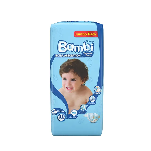 Sanita Bambi Baby Diapers Large Size 4+ (10- ) - 58 Pcs