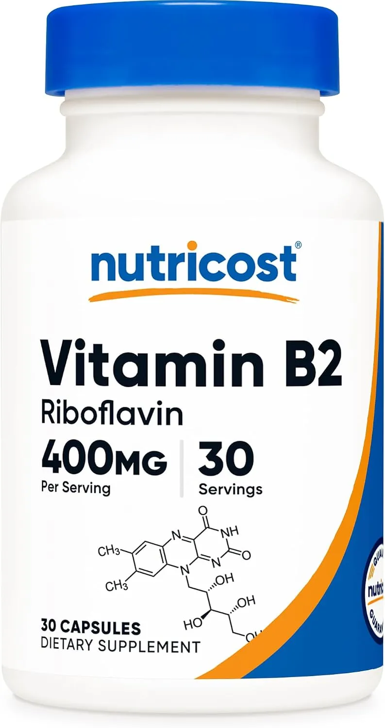 Nutricost فيتامين B2 (ريبوفلافين) بتركيز 400mg، عدد 30 كبسولة، خالٍ من الغلوتين، غير معدل وراثياً