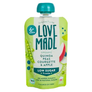 LoveMade طعام أطفال عضوي مهروس متوازن بالكينوا والبازلاء والكوسا والتفاح من عمر 6+ Months