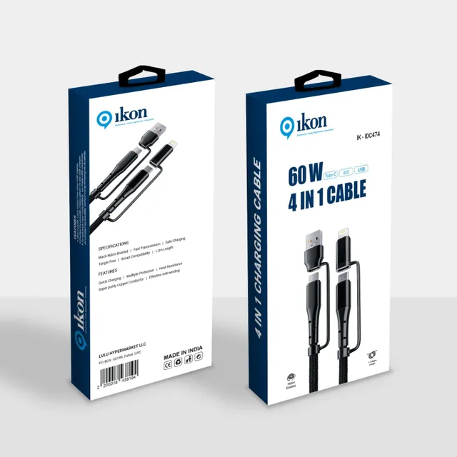 Ikon 60W 4-in-1 Charging Cable, 1.2 m, IK-IDC474