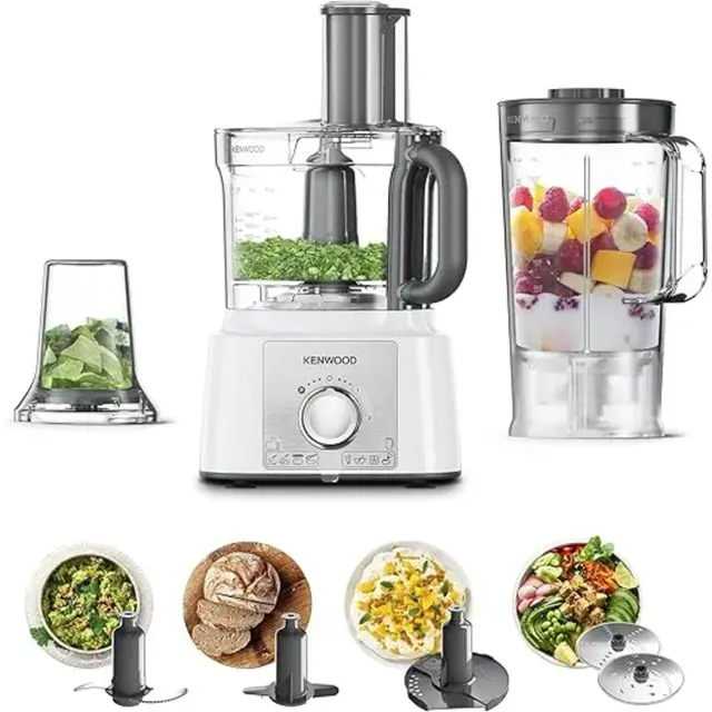 Kenwood Food Processor 1000W Multi-Functional with 2 Stainless Steel Disks, Blender, Grinder Mill, Whisk, Dough Maker FDP65.400WH White