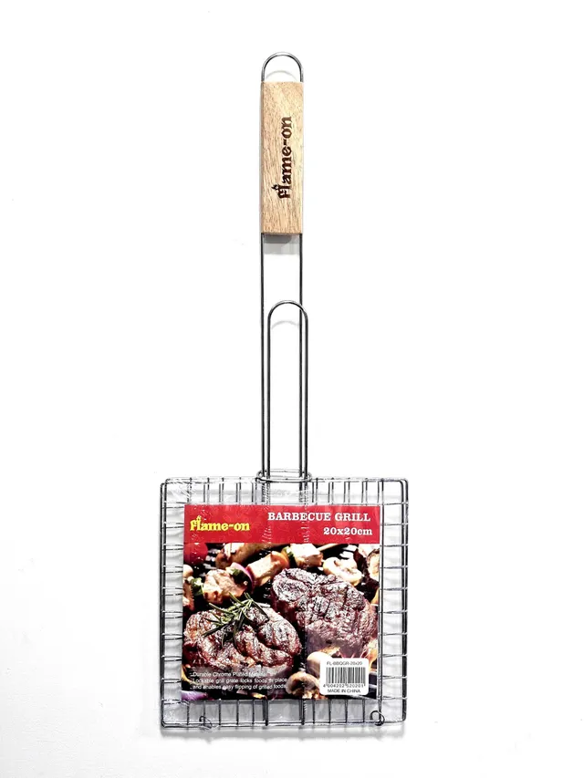 Flame On Bbq Grill With Wood Handle - 20 x 20 cm