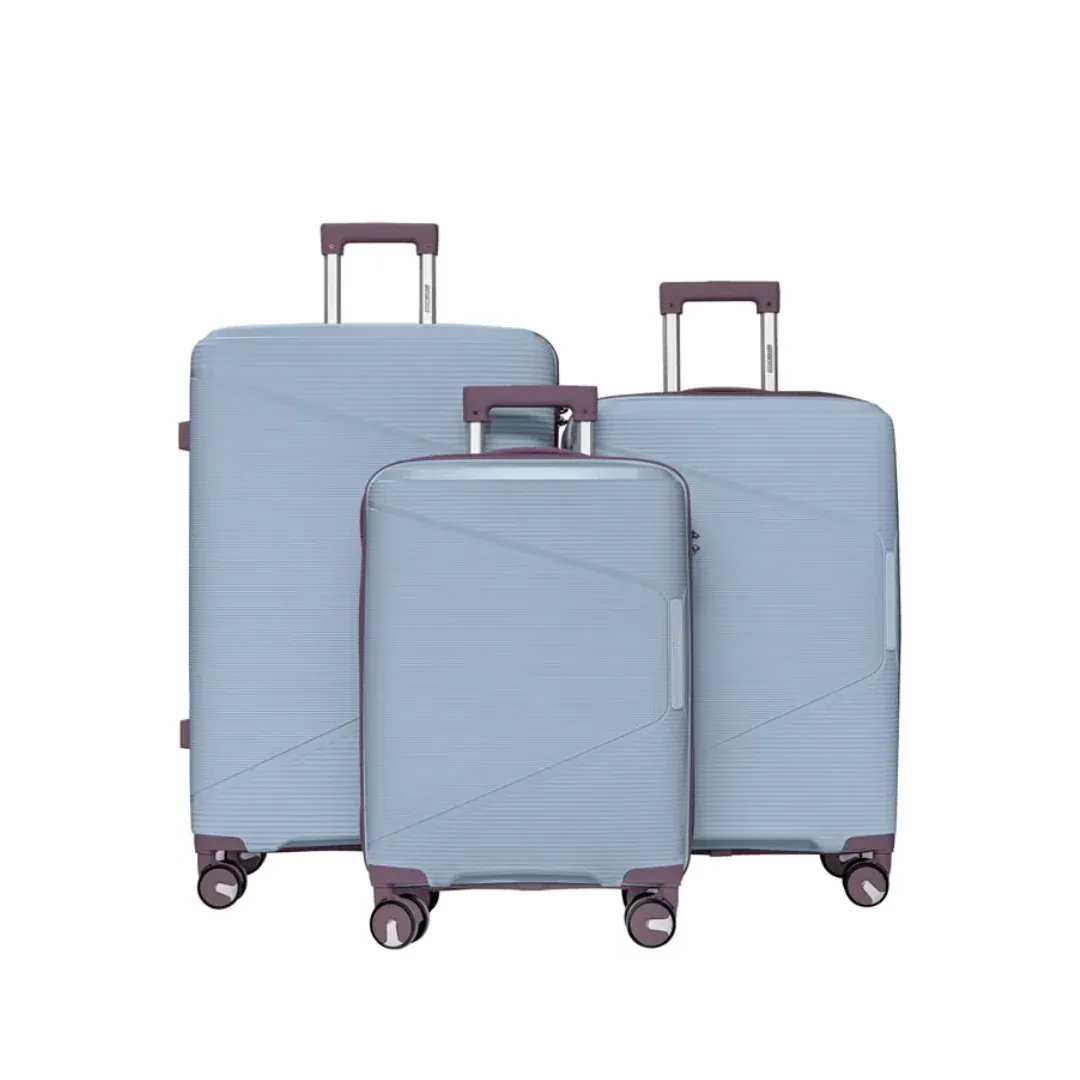 British Tourister طقم حقائب سفر 3 قطع بولي بروبيلين صلبة بقفل TSA خفيفة الوزن بعجلات دوارة 360 درجة حقائب ترولي متينة للسفر الآمن (صغيرة، وسط، كبيرة) - رمادي أزرق