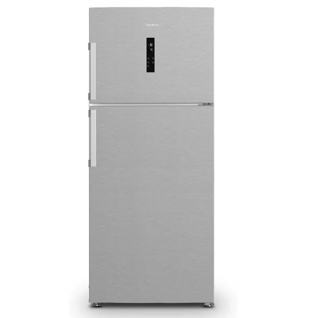 Ariston Gross Net Double Door Freezer Top Refrigerator, Inverter Compressor, No Frost Technology, LED Display, Glass Shelves, Titanium Inox, ART78F6593XME