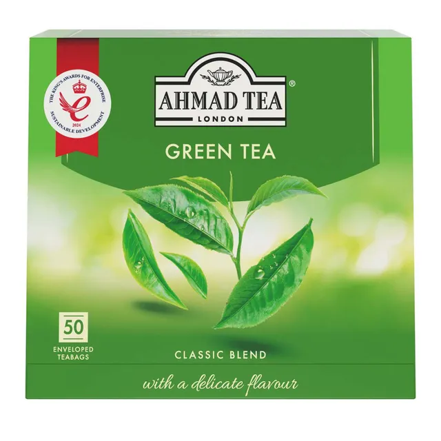 Ahmad Tea Green Tea Classic Blend With A Delicate Flavour, 50 Enveloped Tea Bags