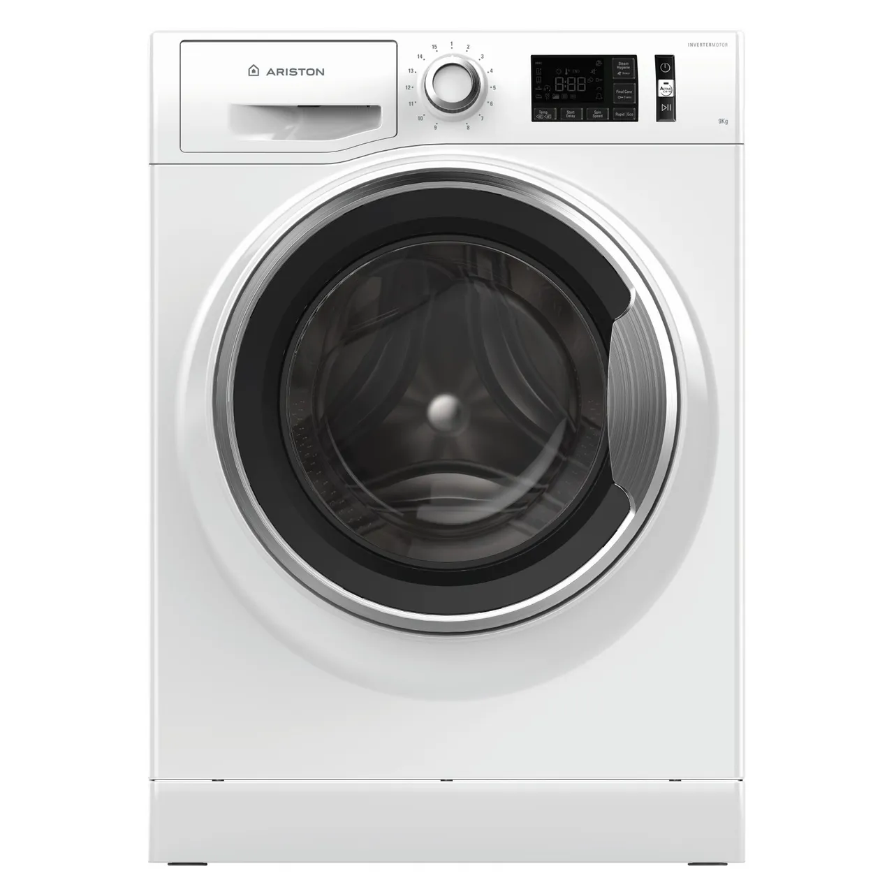 Ariston غسالة تحميل أمامي NLM11946WCAGCC بمحرك انفرتر وسرعة 1400 rpm معدن أبيض