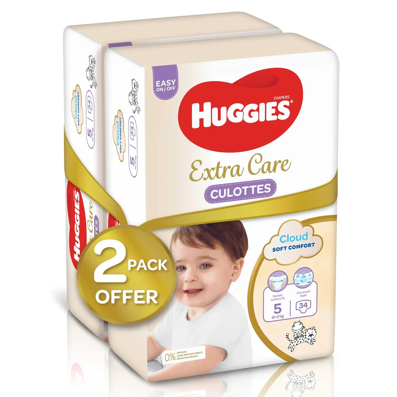 Huggies حفاضات كلوت عناية إضافية مقاس 5 (12- ) - 2 x 34 Pcs