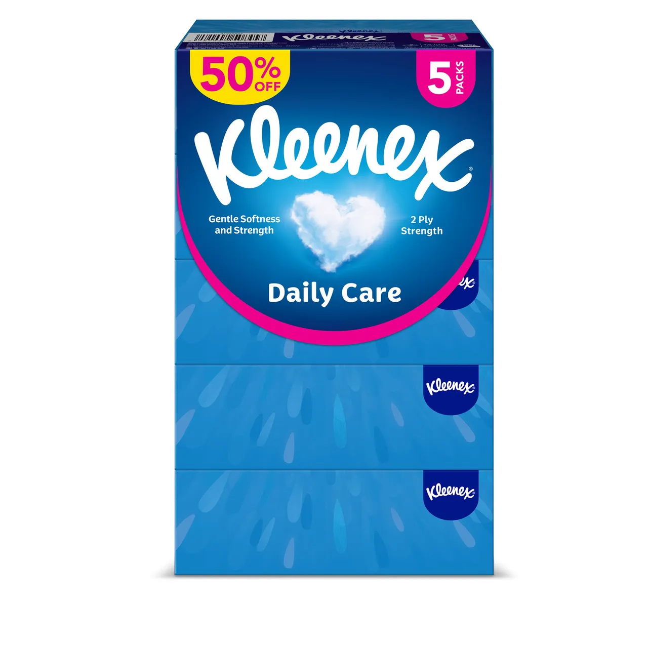 Kleenex مناديل وجه للعناية اليومية عبوة 5 علب 120 منديل X 2 طبقة
