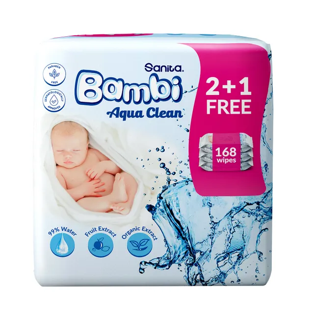 Sanita Wipes Bambi Aqua Clean - 3 x 56 Pcs