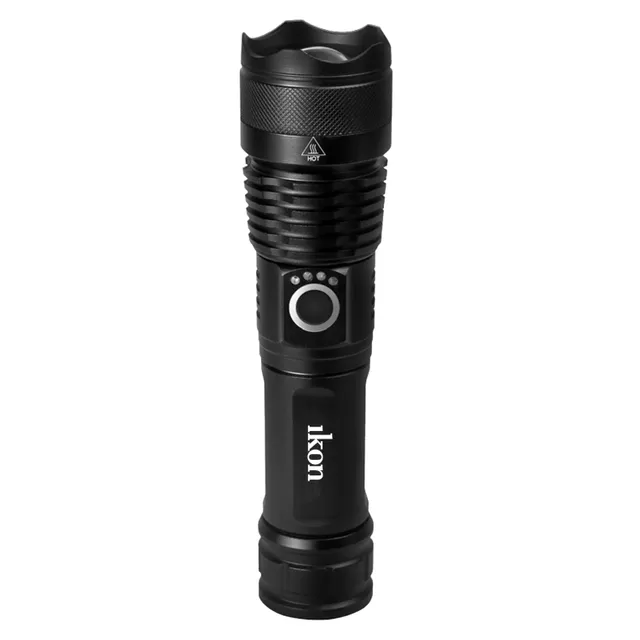 Ikon Rechargeable Metal LED Flashlight, 20W, Black, IK-CT025