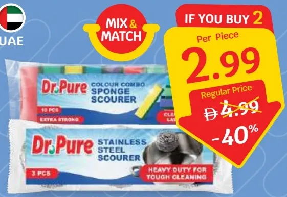Dr.Pure Stainless Steel Pot Scrubber / Color Combo Sponge Scourer
