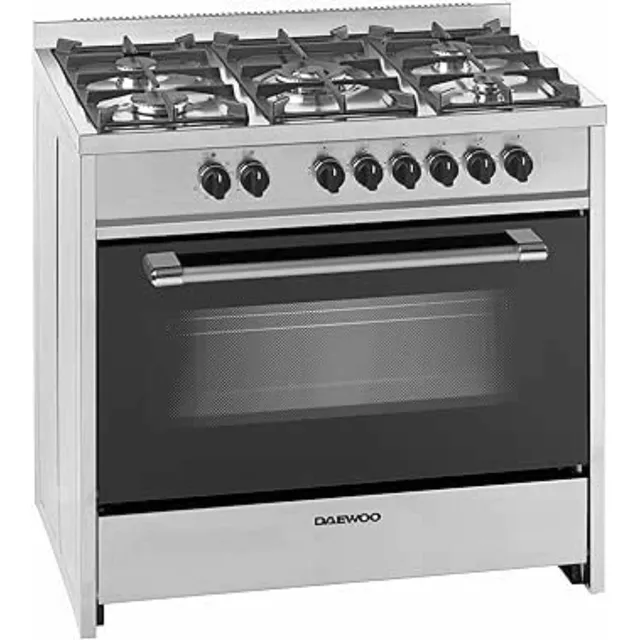 Daewoo 90x60cm 5 Burner Multifunction Cooker, Top gas, Bottom Electric with Dual Convection fan, Removable glass door, Cast iron grid, Made in Portugal, DGE, S965HE
