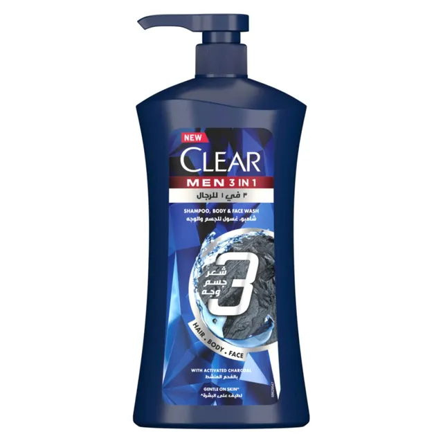 Clear Men Complete Care 3 in 1 Shampoo For Hair Face & Body With Activated Charcoal