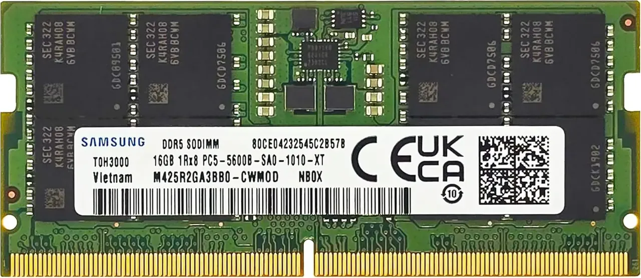 Samsung ذاكرة لابتوب 16GB DDR5 5600MHz PC5-44800 CL46 SODIMM 1Rx8 أحادية 1.1V بـ 262 سن