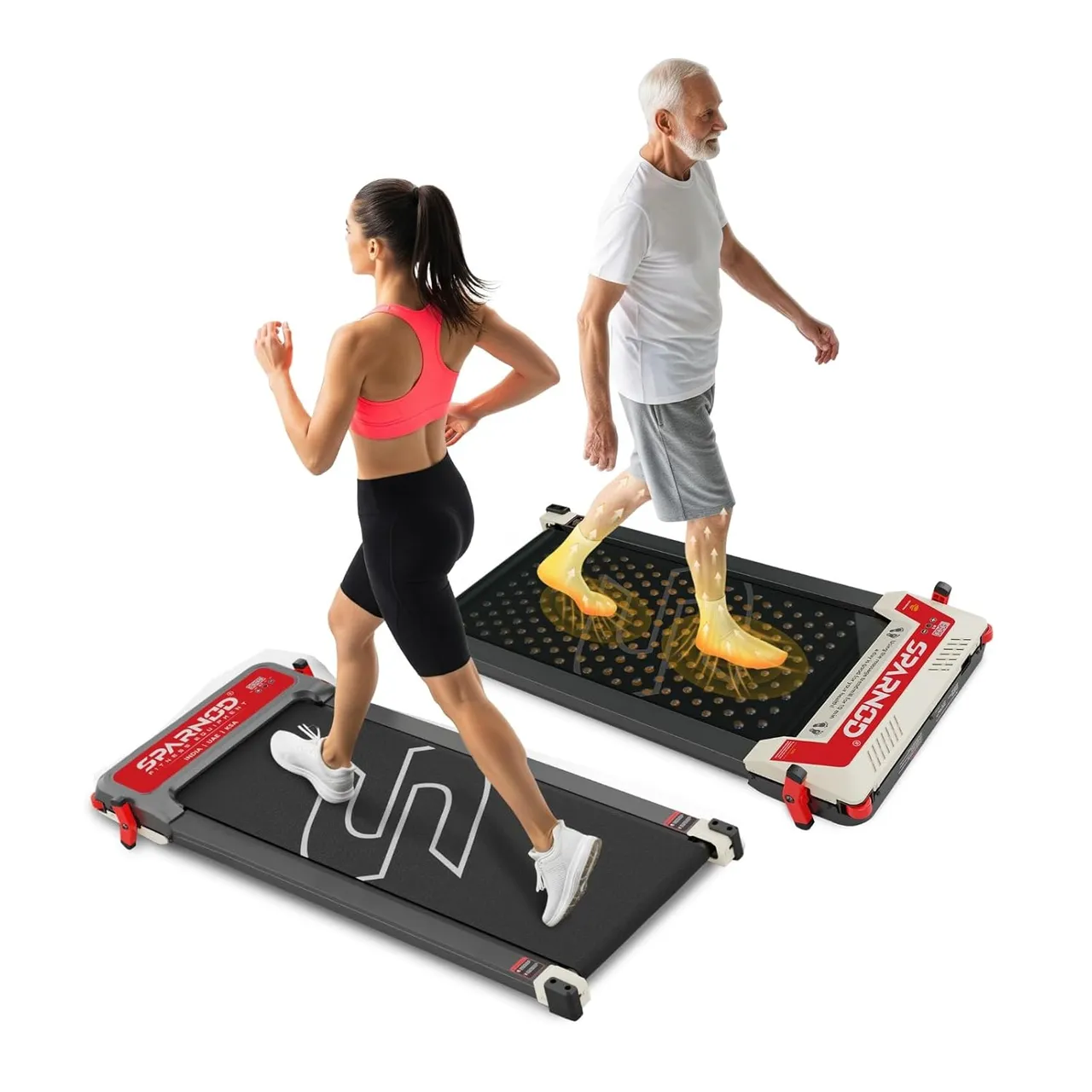 Sparnod Fitness جهاز سير للمنزل STH-3003 3 في 1 بوجهين مع وسادة مساج بالضغط، 1-6 km/h، 5 سرعات مساج، شاشة LED، انحدار، محرك 2.5 HP، يدعم حتى
