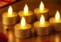 Battery Flameless Led Tealight Candles Gold-Tone